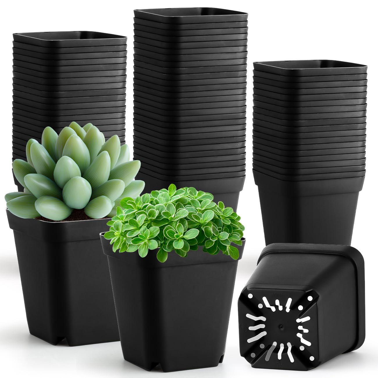 RooTrimmer Pflanztöpfe 8 cm, langlebige quadratische Anzuchttöpfe mit Drainagelöchern, Wiederverwendbare kleine Kunststofftöpfe für Aussaat, Umpflanzen und Kräutergärten, 100er-Pack