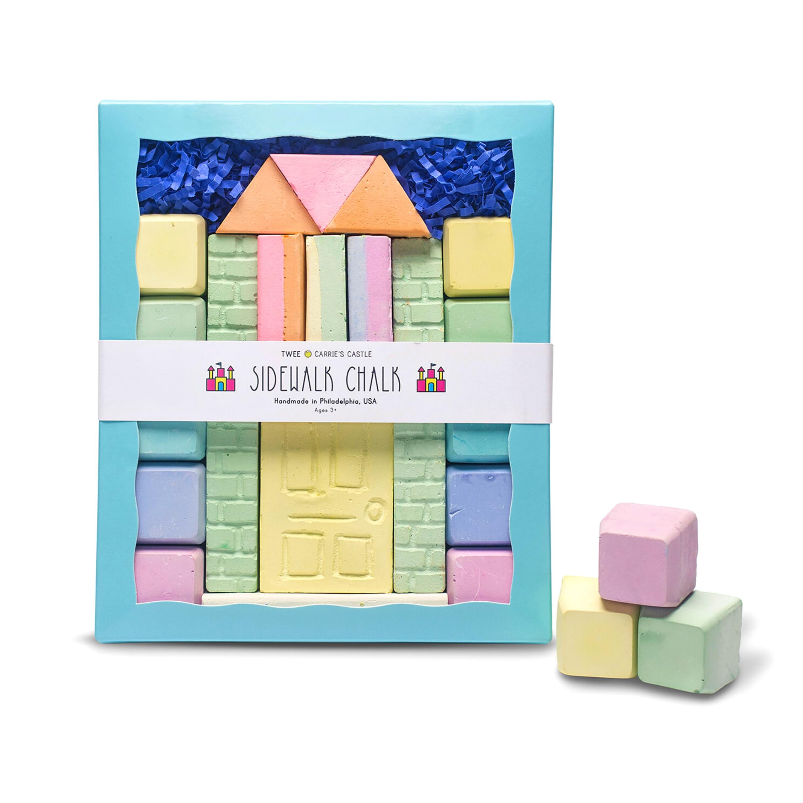 TWEE Carrie's Castle Building Blocks Handmade Sidewalk Chalk | Yellow, Green, Orange | Made in the USA | Classic Children's Present | Fun Special Party Gift Idea | Arts and Crafts For Kids + Toddlers | Easter Basket Activities | Outside Playground Drawing | Boy Girl