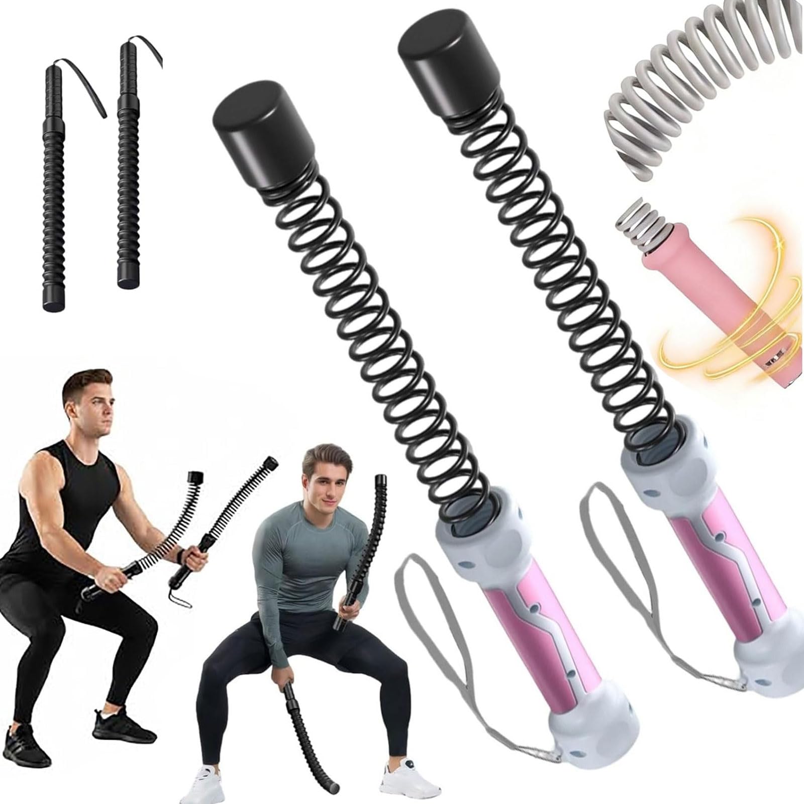 Weighted Ropeless Battle Ropes with Adjustable Weights, Portable Silent Home Workout Equipment Versatile Exercise Equipment, Arm Exerciser Strength Training Gym Equipment for Home Office (PINK-B)