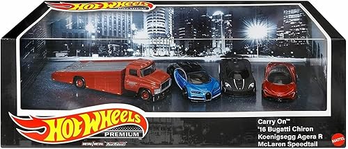 Juego de 4 coches compatible con Hot Wheels Premium Collector: Bugatti Chiron, Agera, Mclaren