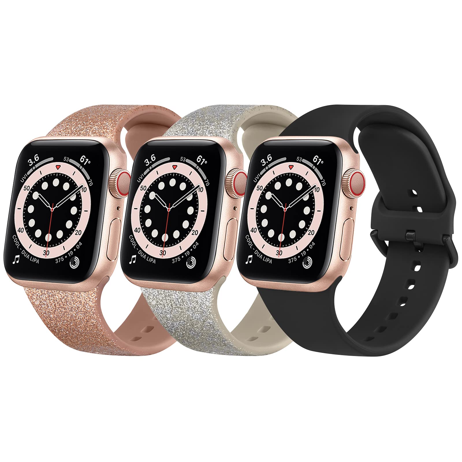 Mugust 3 Pack Compatible with Apple Watch Bands 38mm 40mm 42mm 44mm, Soft Silicone Sport Wristbands Replacement Strap for iWatch Series SE 6 5 4 3 2 1 Women Men