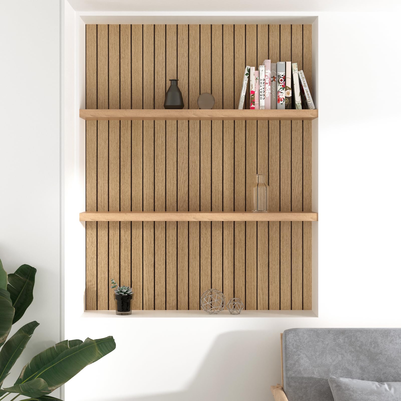 Panel de listones de madera marrón para pared, paneles de espuma