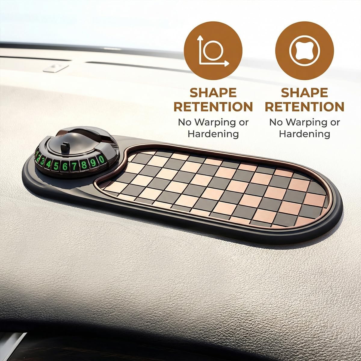 Multifunction Car Anti Slip Mat, 3 in 1 Vehicle Temporary Parking Number Dashboard Mat with 360° Rotating Phone Holder, Auto Interior Dash Pad, Universal for SUV RV Truck (Black)