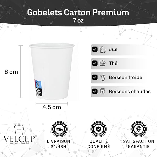 Pack of 1000 White Paper Cups 7oz (200ml) - Reinforced 4.2g per unit, Heat Resistant, Ideal for Professionals, Cafes, Offices and Events - 2