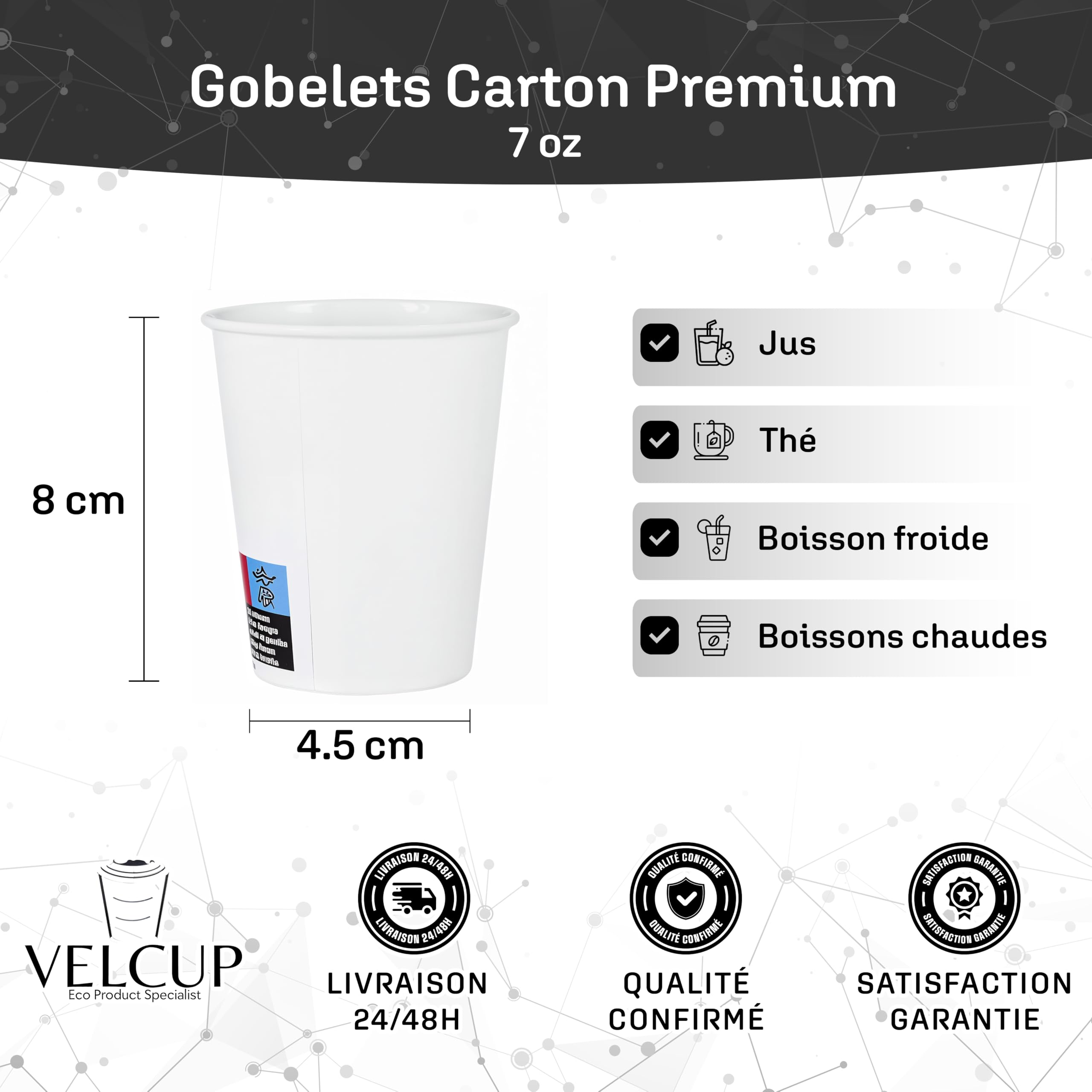Lot de 1000 gobelets jetables en carton blanc 7 oz (200 ml / 20 cl) – renforcé 4,2 g par unité, résistants à la chaleur, idéals pour professionnels, cafés, bureaux et événements