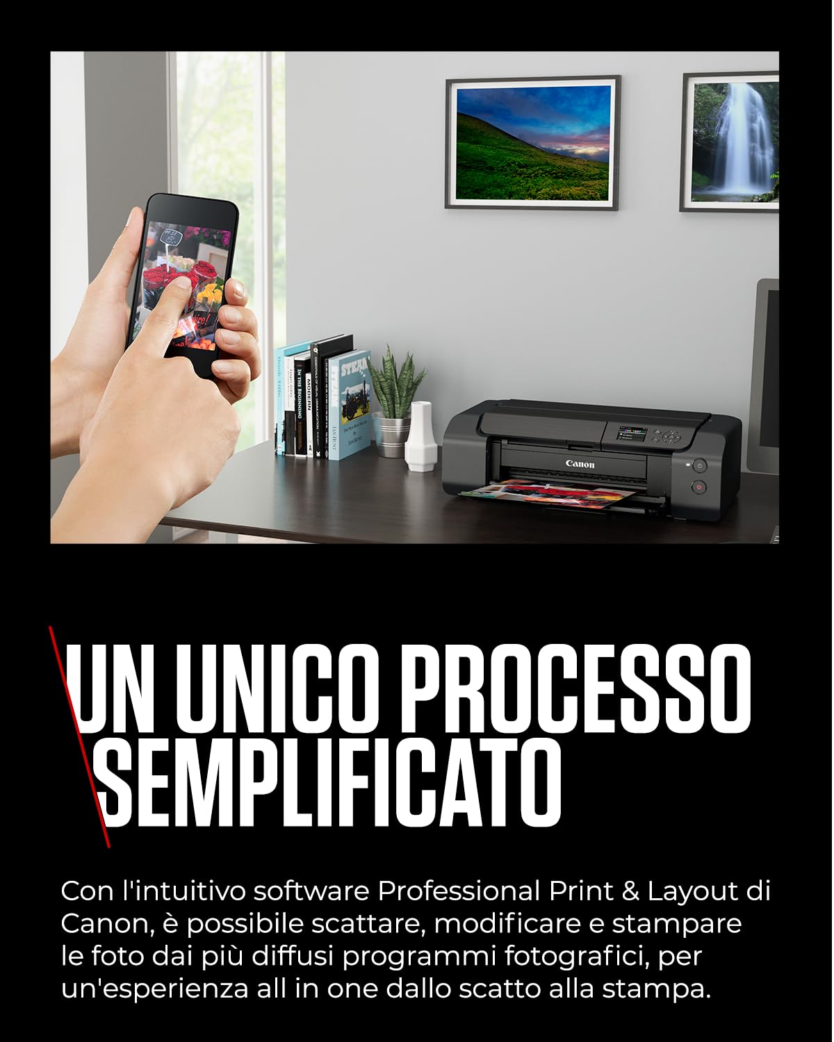 Canon PIXMA PRO-200S Stampante Fotografica - Colori Vivaci, Versatilità, Stampante A3+ - Sistema ad 8 Inchiostri Dye a Colori - 3 Opzioni di Alimentazione - Facile da Usare