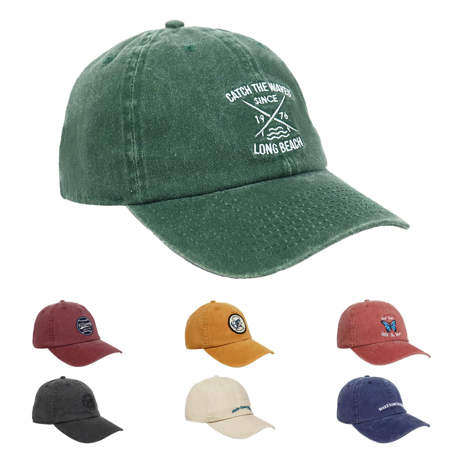 KDWAVEVintage Baseball Cap for Women Men Washed Cotton Unstructured Hat Embroidered Ponytail Adjustable Low Profile Dad Hats