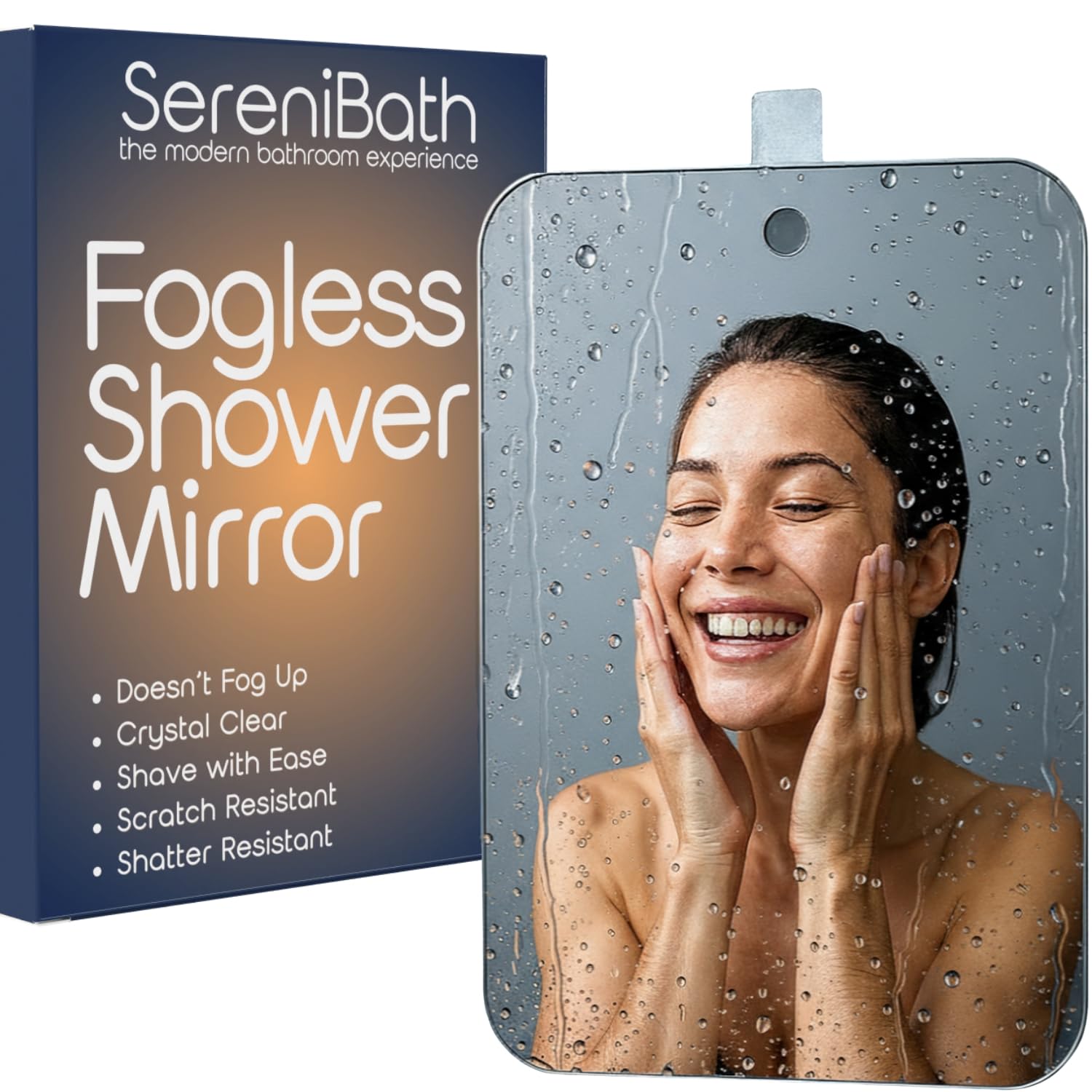 Serenibath Men's Silver Shower Mirror - Fogless For Shaving & Washing Your Face - Anti-Fog - For & Wo - Exfoliate, Scrub And Groom Your Face