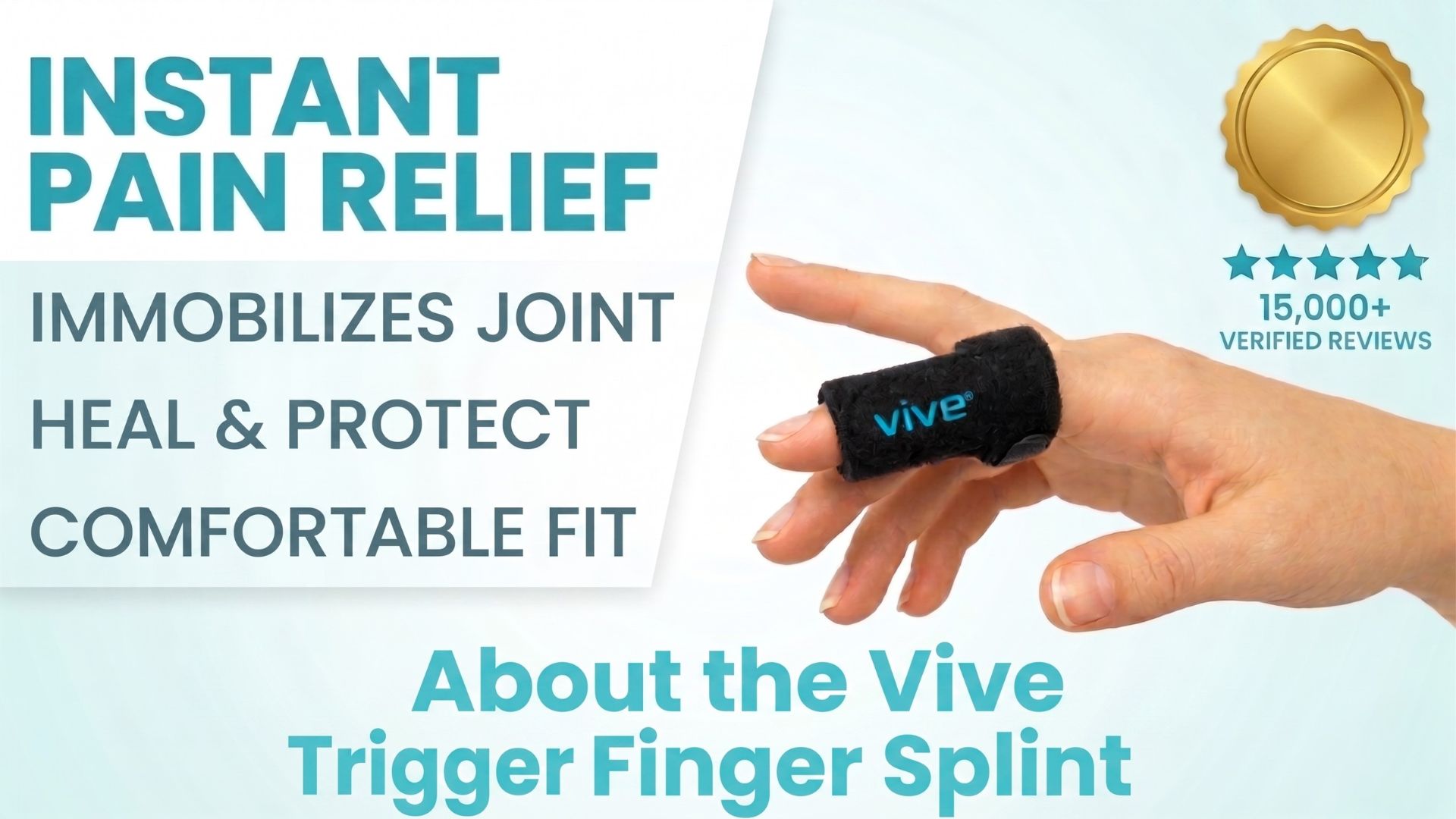 Image of Vive Trigger Finger Splint Support Brace for Straightening Curved, Bent | Locked & Stenosing Tenosynovitis Hands - Tendon Release & Pain Relief (2-Pack, Black) - HSA /FSA Approved