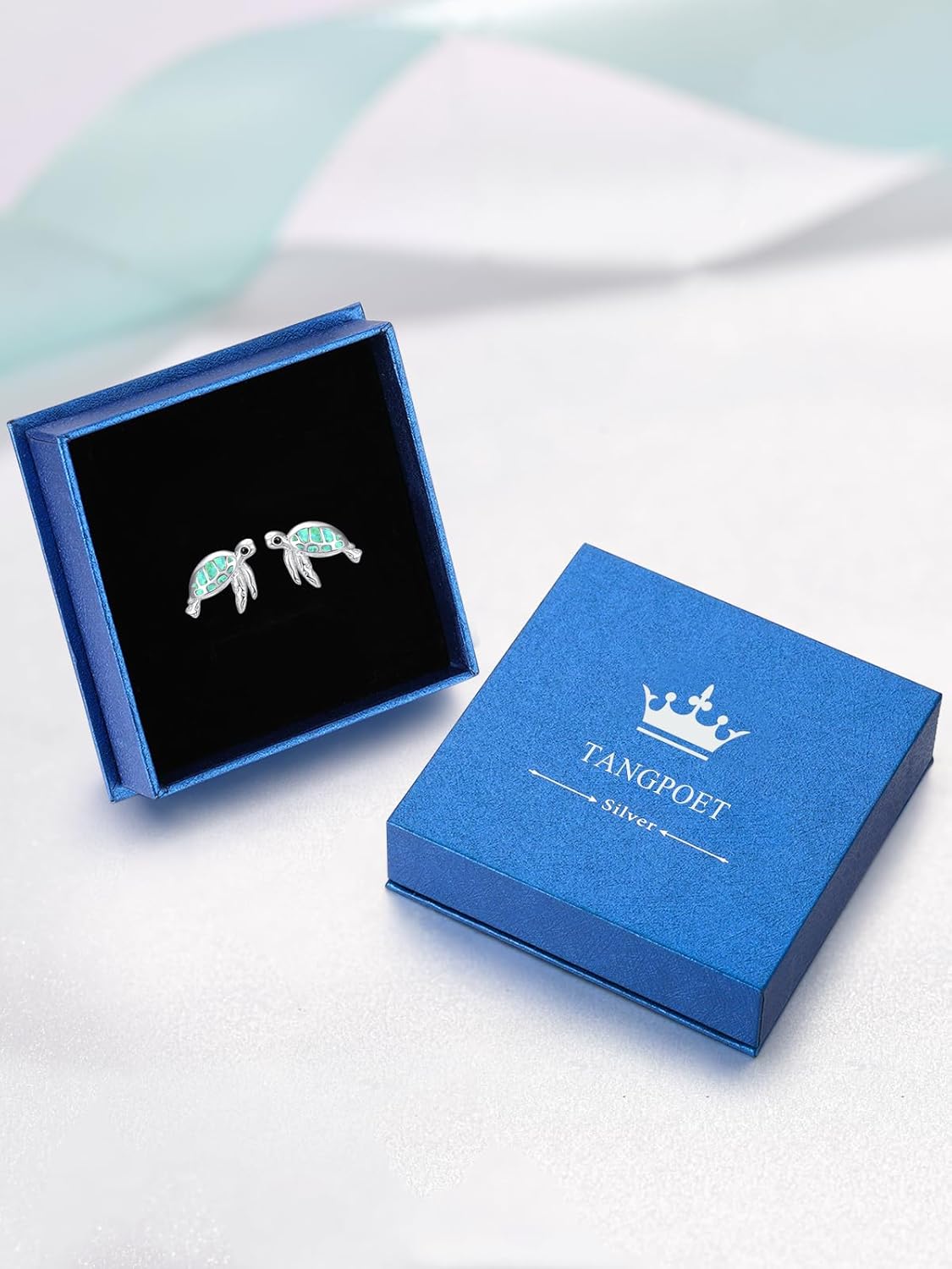 TANGPOET Sea Turtle Stud Earrings for Women Daughter 925 Sterling Silver Opal Abalone Shell Turtle Jewelry Gifts for Her Birthday Mother's Day Christmas Valentines - Image 6