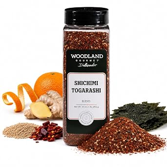 Shichimi Togarashi, 16 oz Japanese Seven Spice Blend with Chiles, Orange, Sesame & Nori Traditional Ramen & Udon Seasoning, by Woodland Gourmet