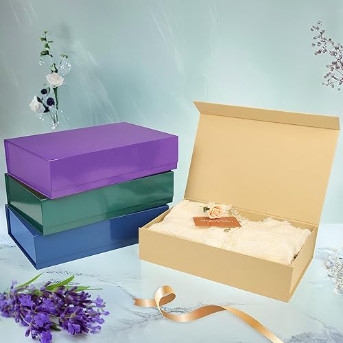 Miniatura 36 de PACKHOME Caja de regalo de 11.5 x 8 x 2.5 pulgadas, caja resistente para camisas con tapa magnética para múltiples ocasiones (blanco brillante) 11 x