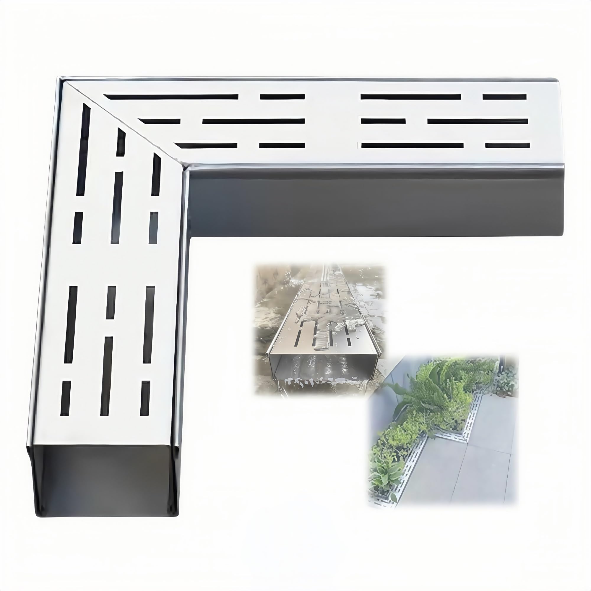 Outdoor Slim Narrow Trench Drain System,trench drain system,Channel Drain with Grate & 90 Degree Elbow, Stainless Steel Drainage Trench, for Yard Underground, Replacement Low-profile(A,5*5cm)