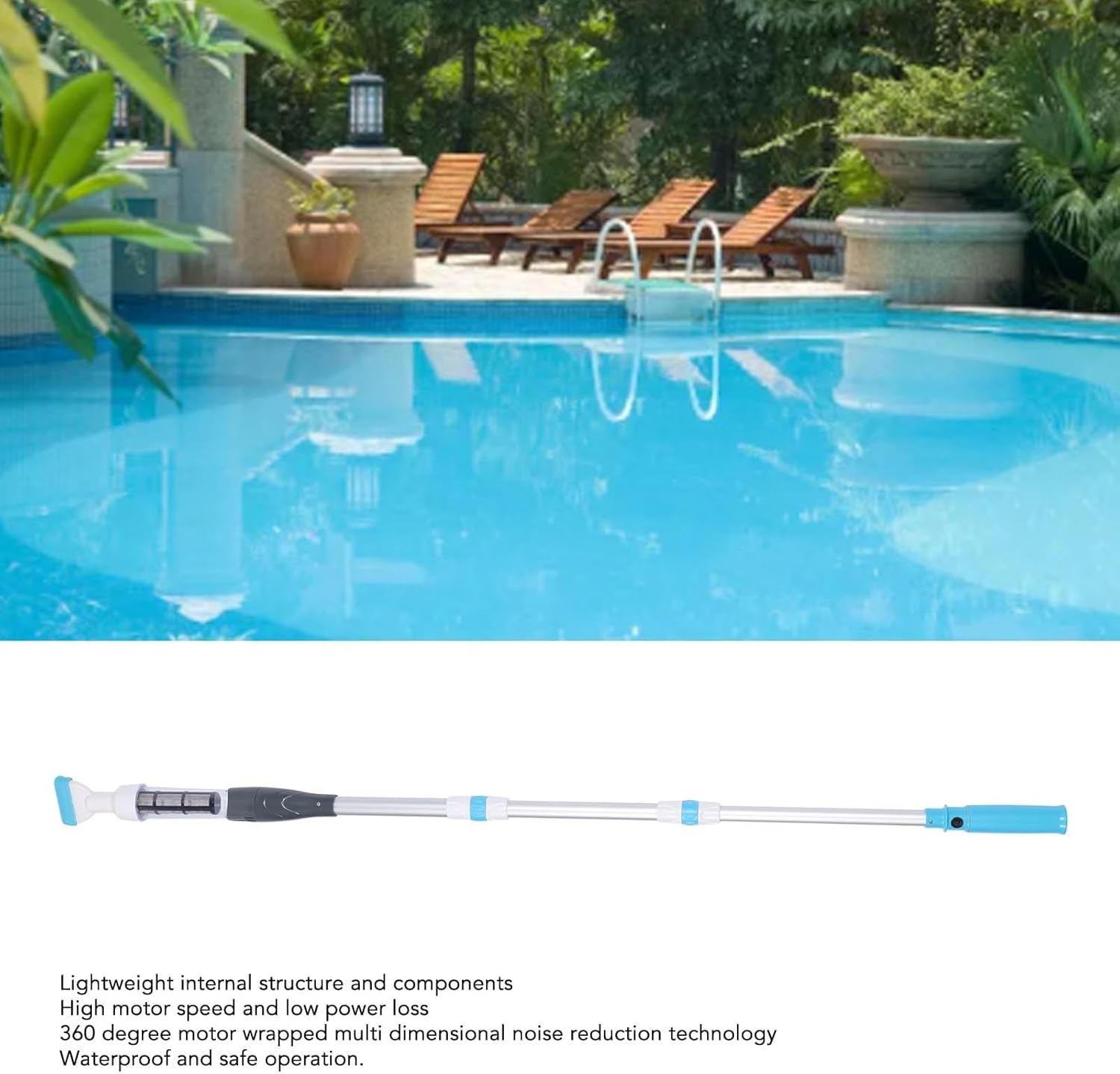 Pool Vacuum, Cordless Handheld Pool Vacuum, Retractable Lightweight Strong Suction Pool Cleaner for Ground Pools