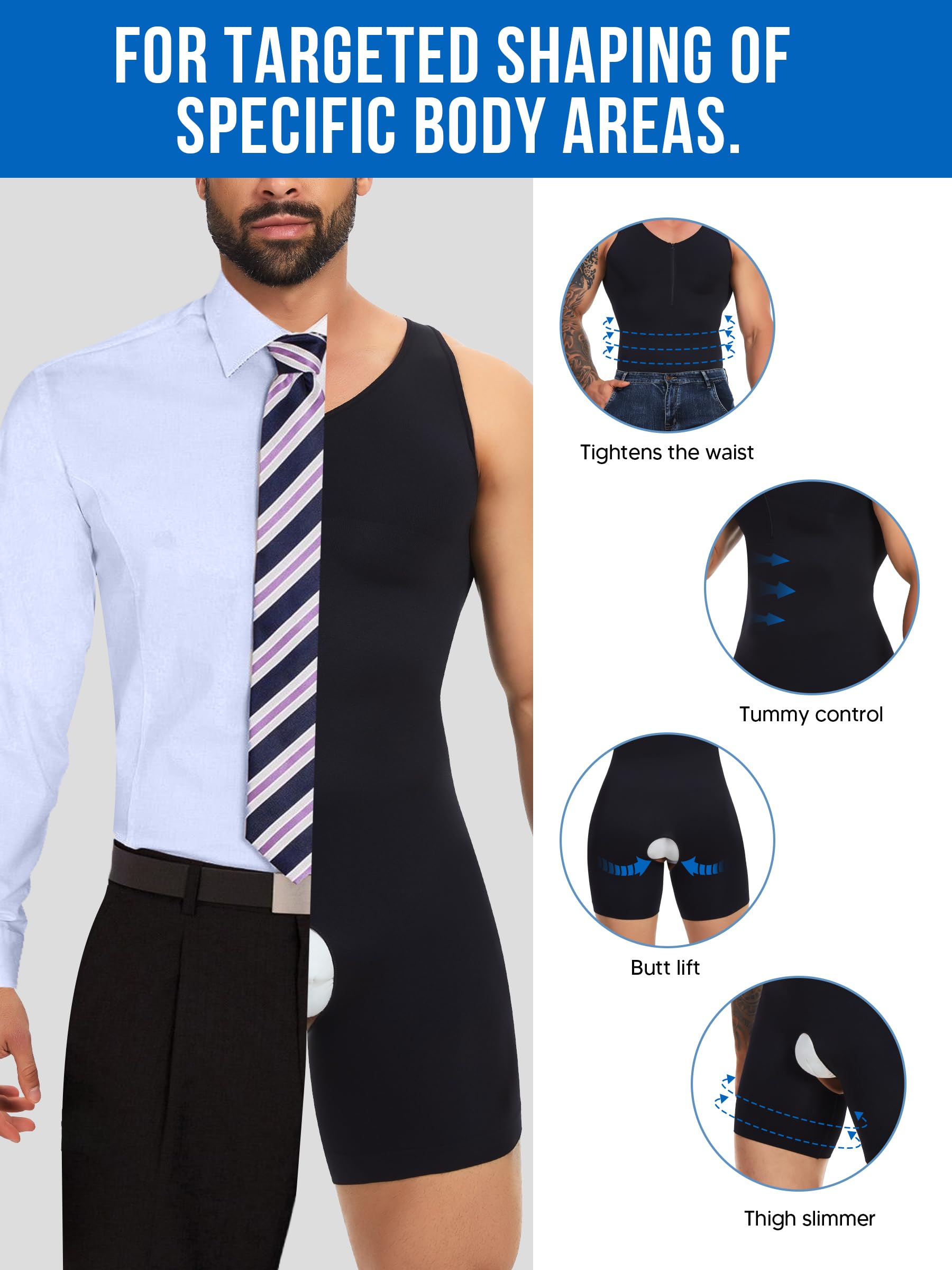 SLIMBELLE Body moldeador para hombre, camiseta sin mangas con control de abdomen, moldeadora de cuerpo completo, camiseta de compresión sin costuras, ligera