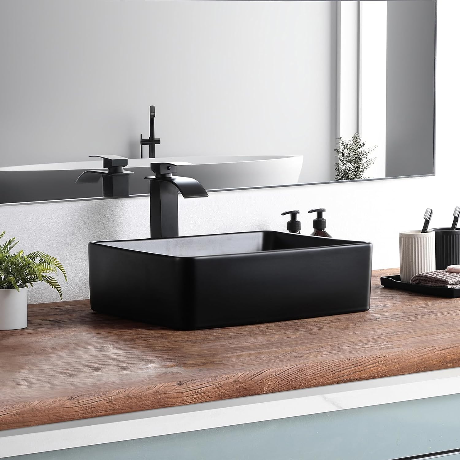 Bathroom Vessel Sink 19"x15" Rectangular Matte Black Porcelain Ceramic Bathroom Sink Modern Above Counter Vanity Sinks