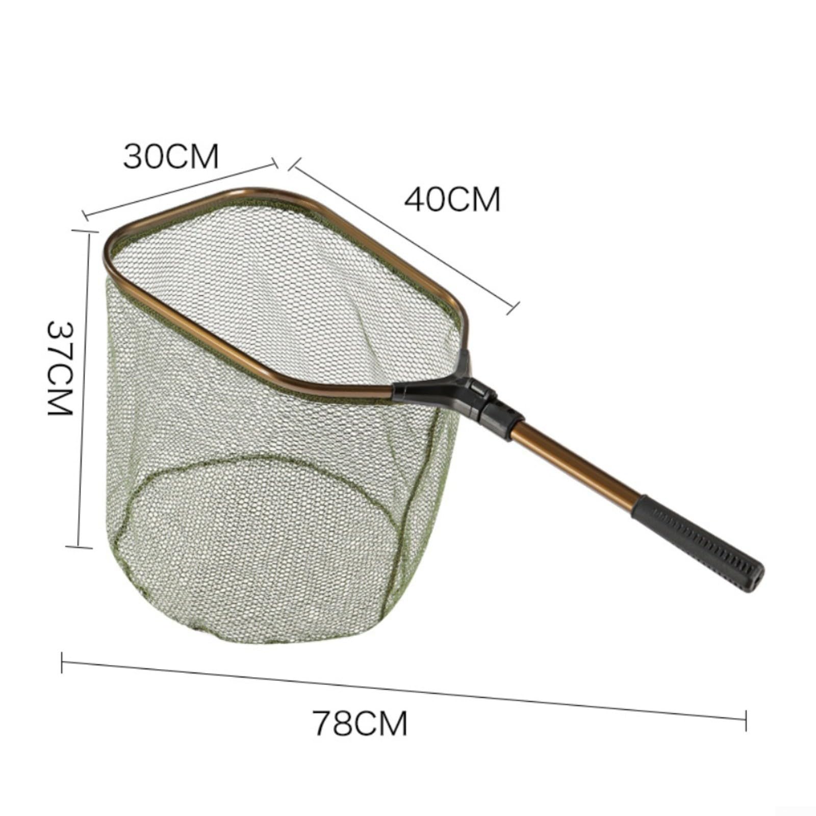 Épuisette de pêche de 78 cm avec tige pliable en alliage d'aluminium, maille revêtue de colle et poignée en caoutchouc confortable conçue pour une pêche portable et flexible