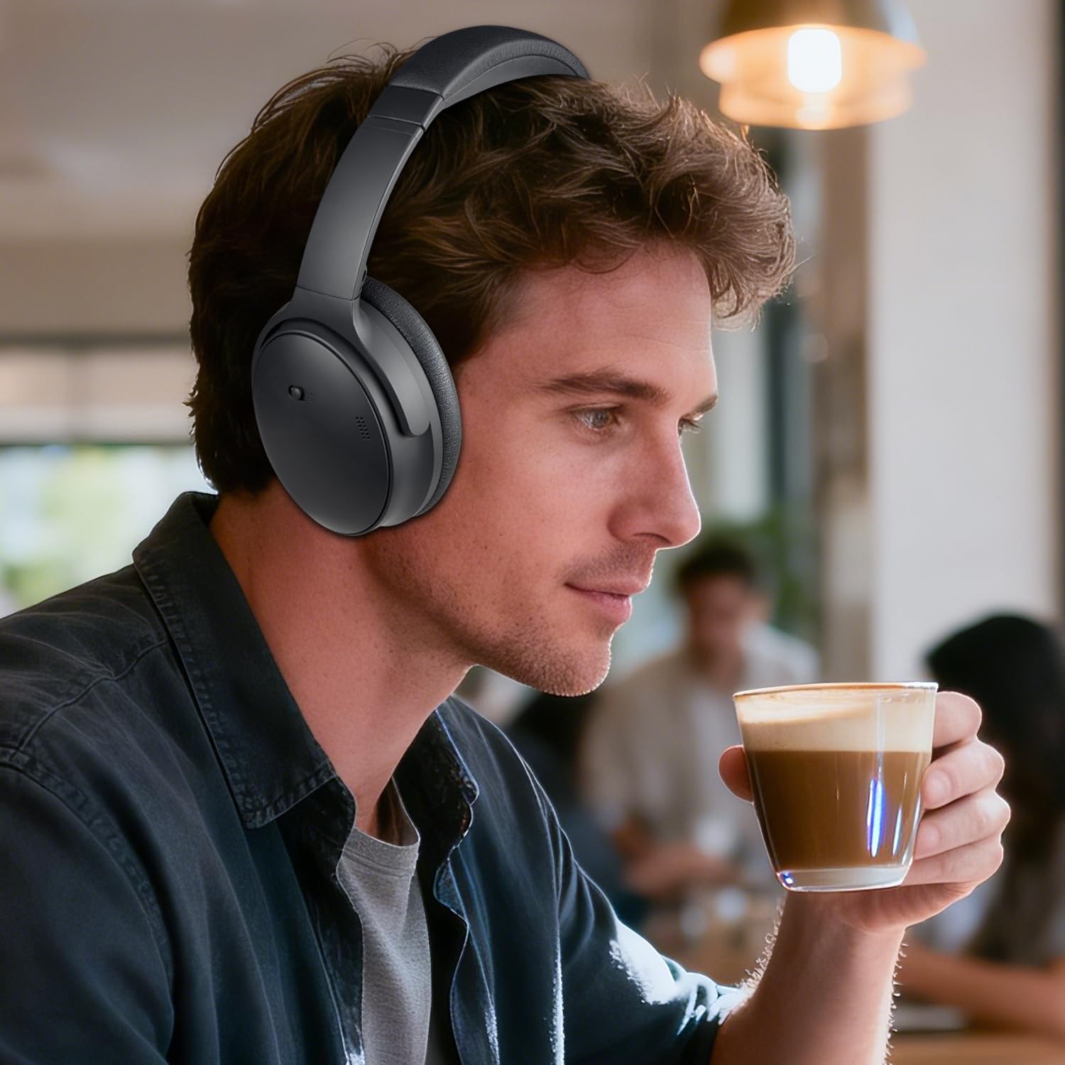 SOPROM Replacement Earpads for Bose QuietComfort 45 (QC45)/QuietComfort SE (QC SE)/Quiet Comfort Wireless Over-Ear Headphones, Ear Pads Cushions with Gentler Protein Leather - Black