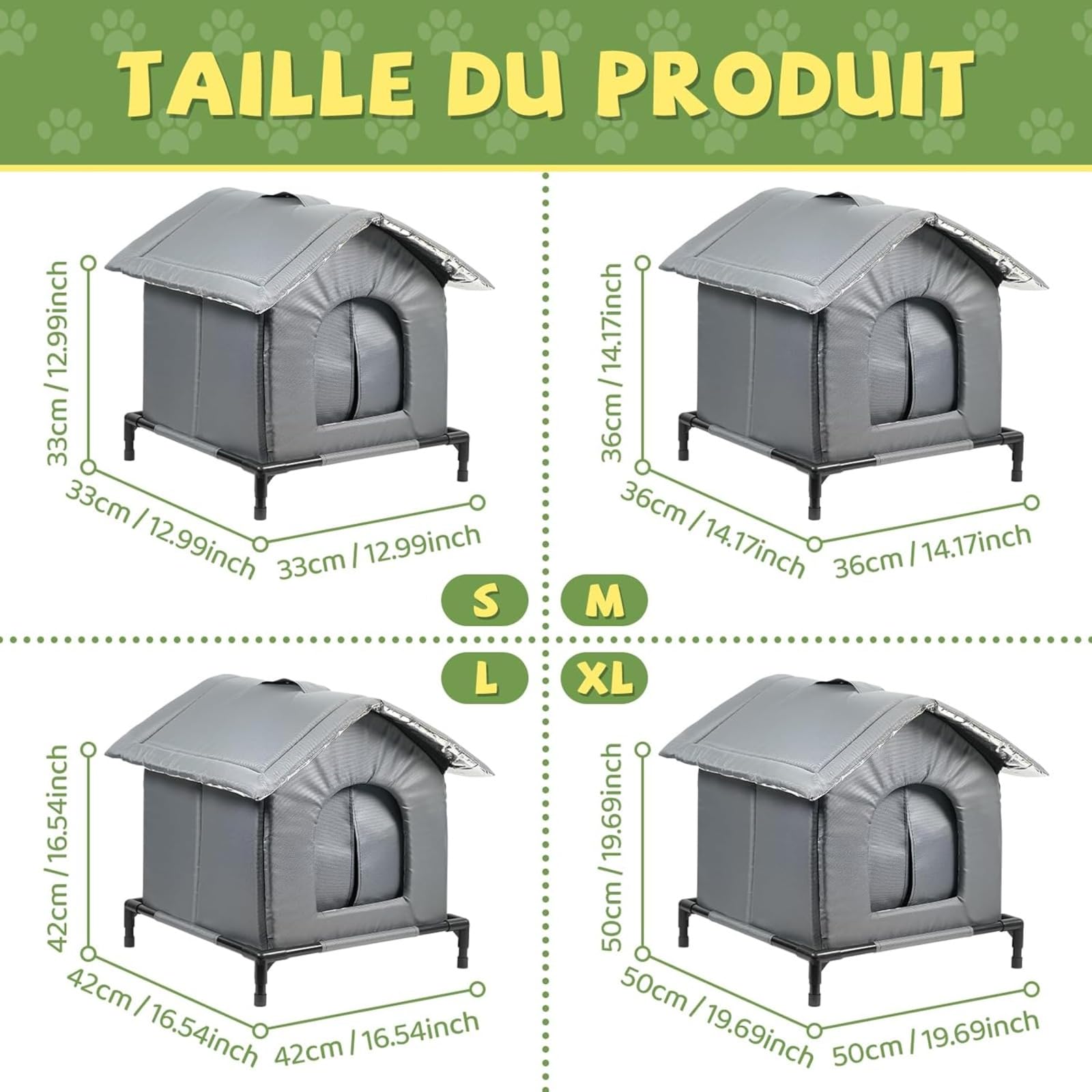 Niche Chat Extérieur, Niche pour Chat Exterieur, Protection Imperméable Ente Chaude,avec Base Surélevée Et Coussin, pour Chats Et Petits Chiens