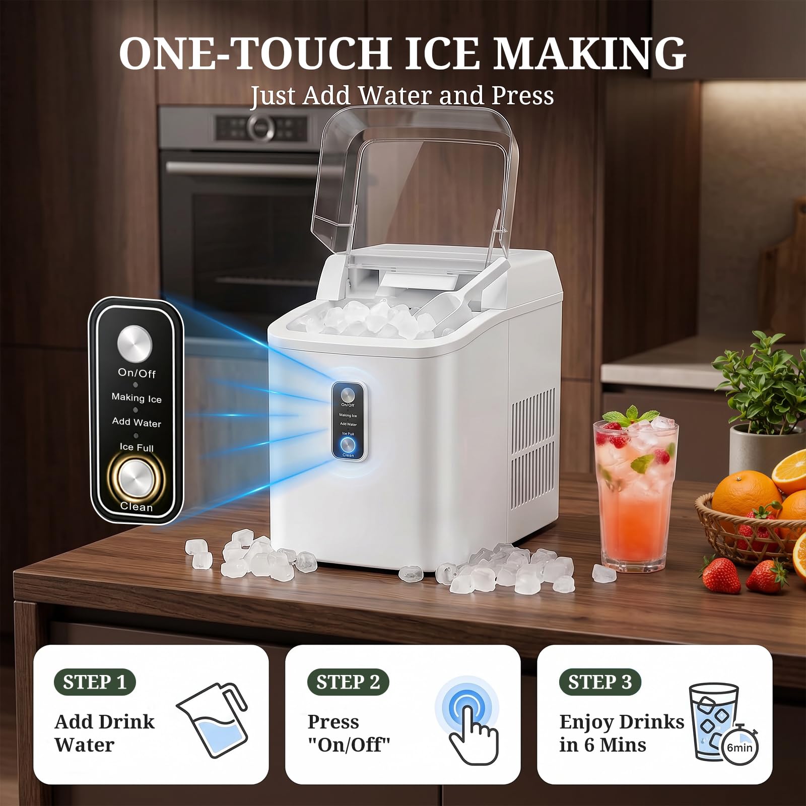 Nugget Ice Maker Countertop, 6-Min Fast Chewable Pellet Ice, 24lbs/24h Portable Ice Machine With Self-Cleaning, Ice Full & Low Water Indicator, Basket & Scoop For Home, Party, RV, Camping (White) on Fridge.com - View 4
