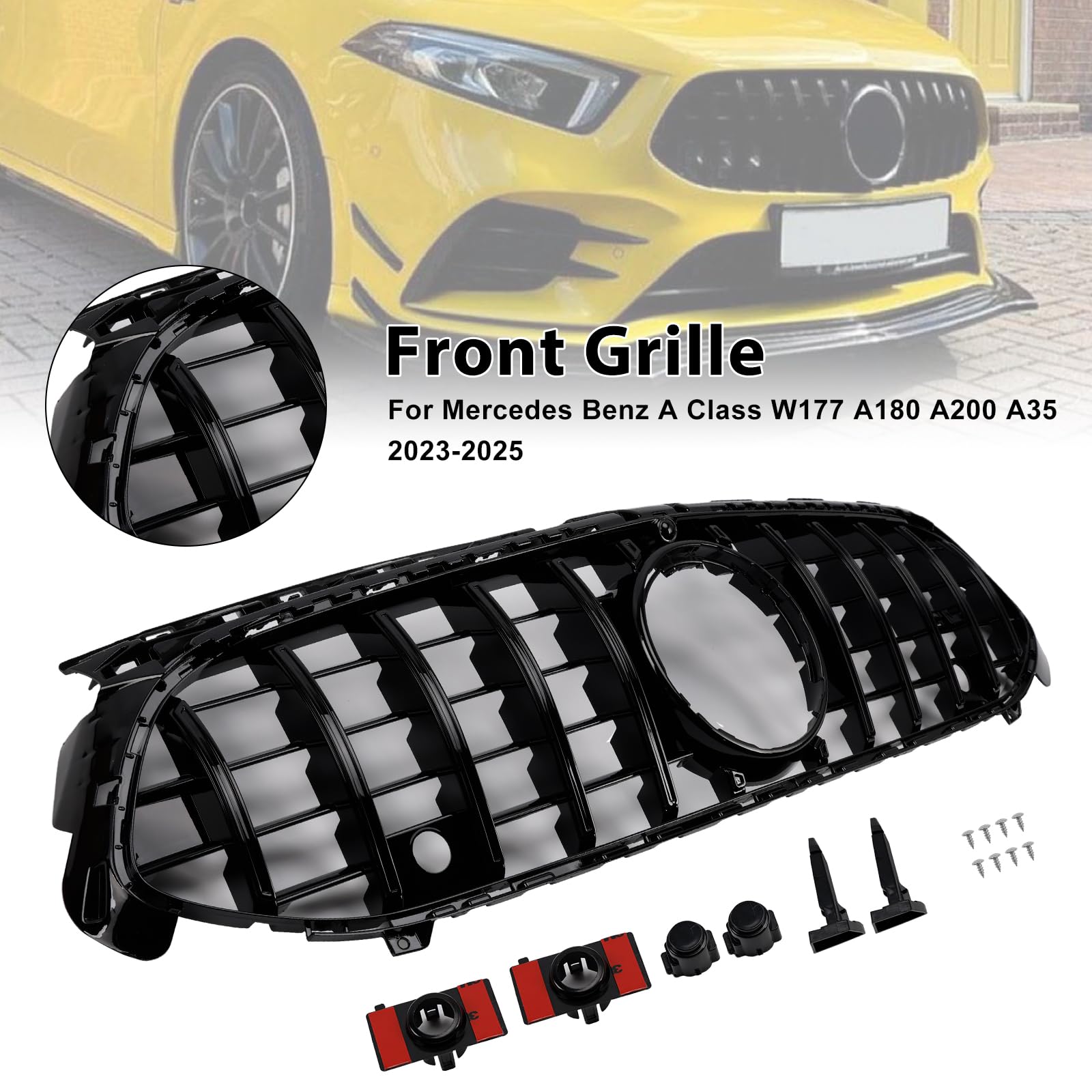 Griglia paraurti Anteriore Gloss Black Front Grille Fit for Mercedes A-Class W177 A35 A180 2023-2025 (No Logo)