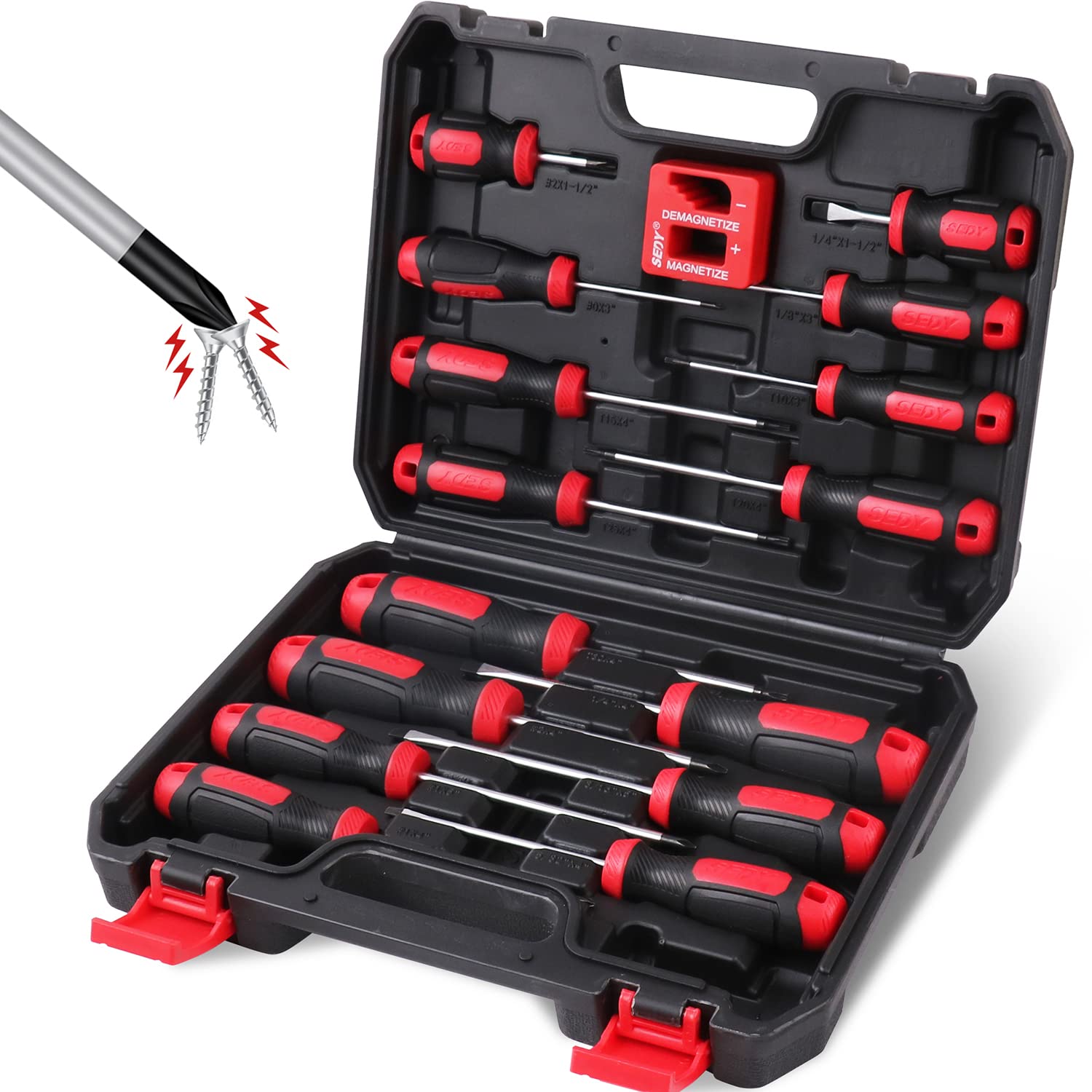 SEDY 16-Piece Magnetic Screwdriver Set, Includes Slotted/Phillips/Torx Screwdriver and Magnetizer Demagnetize with Stuby Storage Case