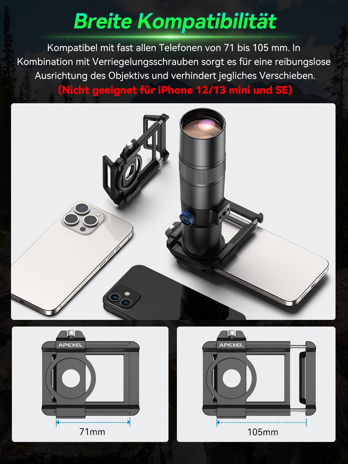 APEXEL 30X Super Teleobjektiv, 720mm Brennweite Teleobjektiv für Smartphone, Professionelles & Künstlerisches Erfassen für Wildtiere, Sport, Konzerte