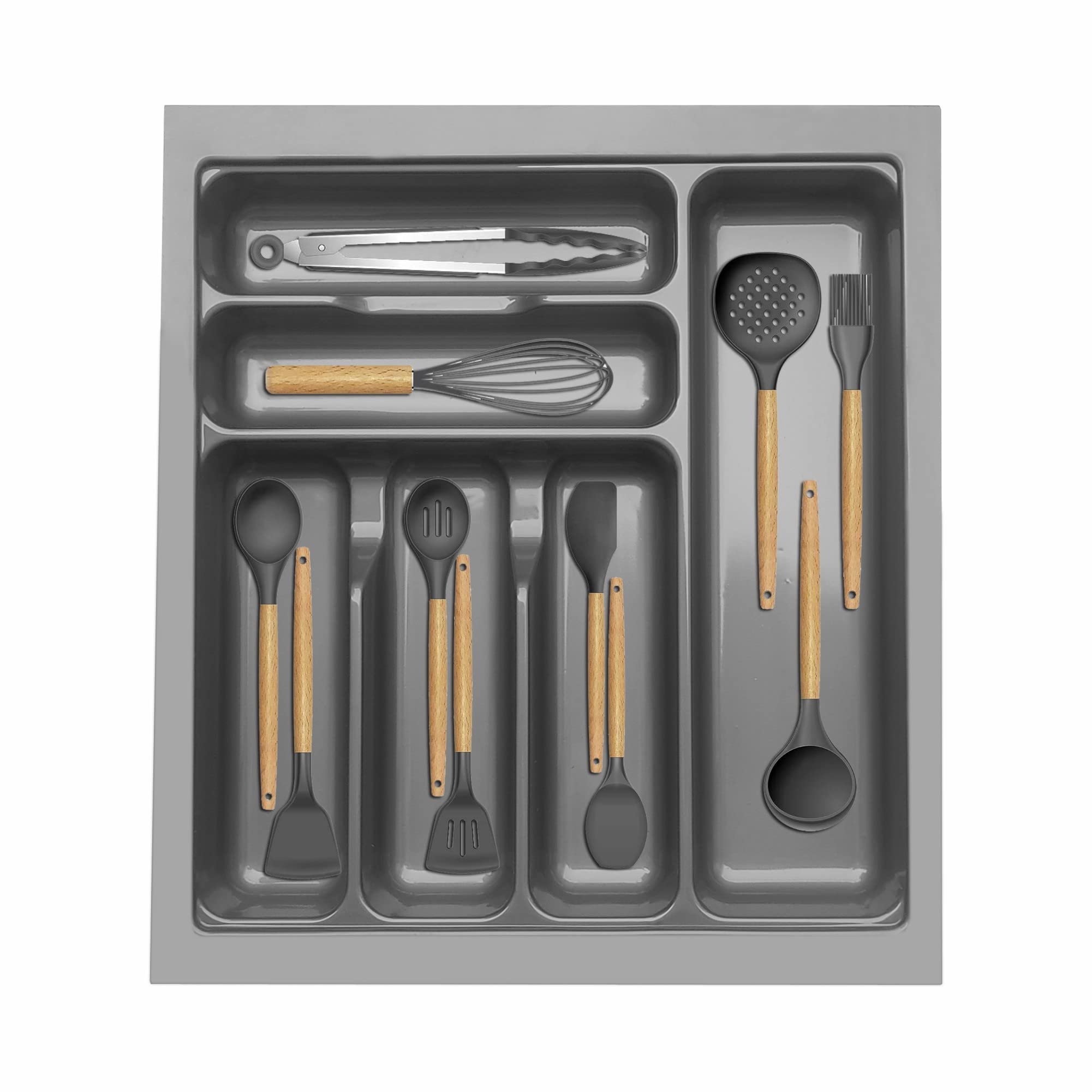 KEEPWELL Cutlery tray for Kitchen Drawer/Cutlery Cosmetic Stationary Storage Organizer/Cutlery Organizer Tray for Modular Kitchen Basket And Kitchen Trolley (Grey, 15X19 Inch, Polyvinyl Chloride) (B09J91FHG4) Amazon Price History, Amazon Price Tracker