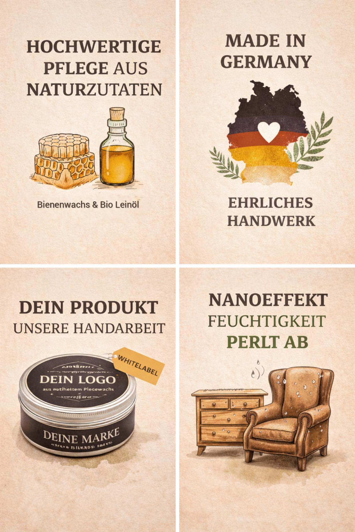 Holzpflege Wachs mit Bienenwachs & Bio Leinöl – 100 % natürlich - Holz- & Lederpflege für Holzprodukte, Möbel, Tische – Made in Germany (1, 150 Gramm Set)