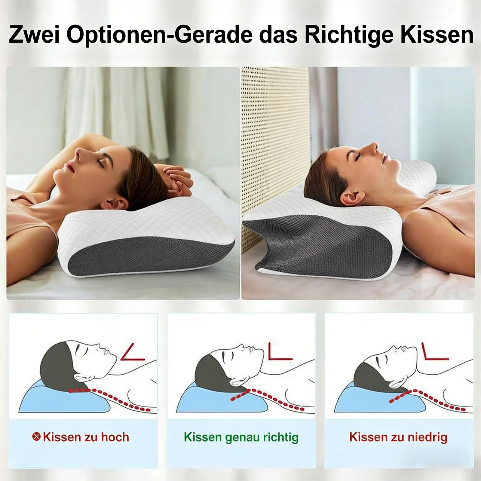 Curosleep Kissen Original, Ergonomisches Orthopädisches Neckhavenkissen aus Memory Foam, Ergonomisches Kopfkissen Neckhavenschmerzen für Rücken, Seiten und Bauchschläfer (Schwarz)