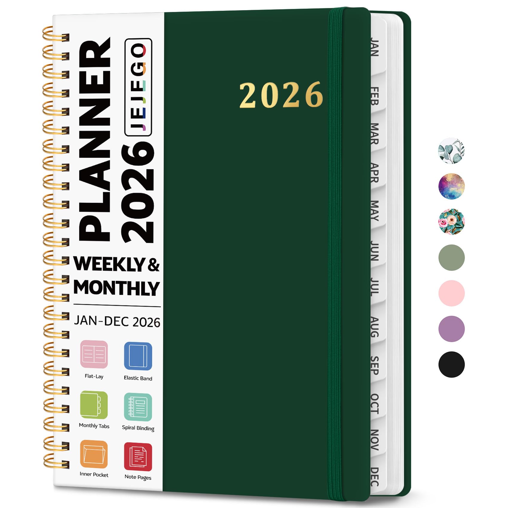 2026 Planner, Weekly and Monthly Calendar Planner Book, January 2026 - December 2026, Hardcover Spiral Planner with Monthly Tabs, Notes Pages, Perfect