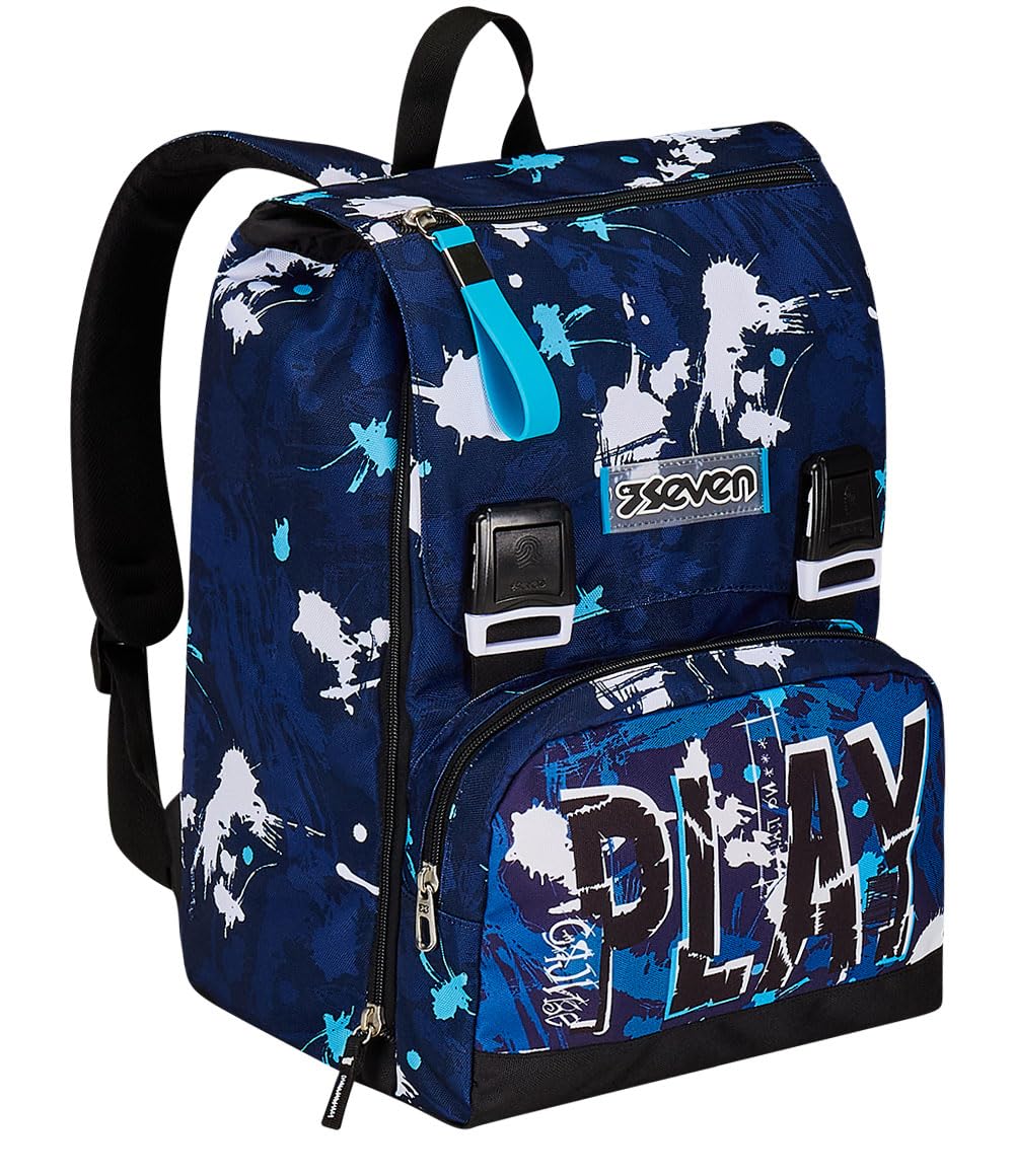 Seven Zaino Doppio Scomparto Estensibile, SpottyBlue, Blu, Maxi Capienza, Schienale Preformato, Bambini e Ragazzi, Scuola & Viaggio