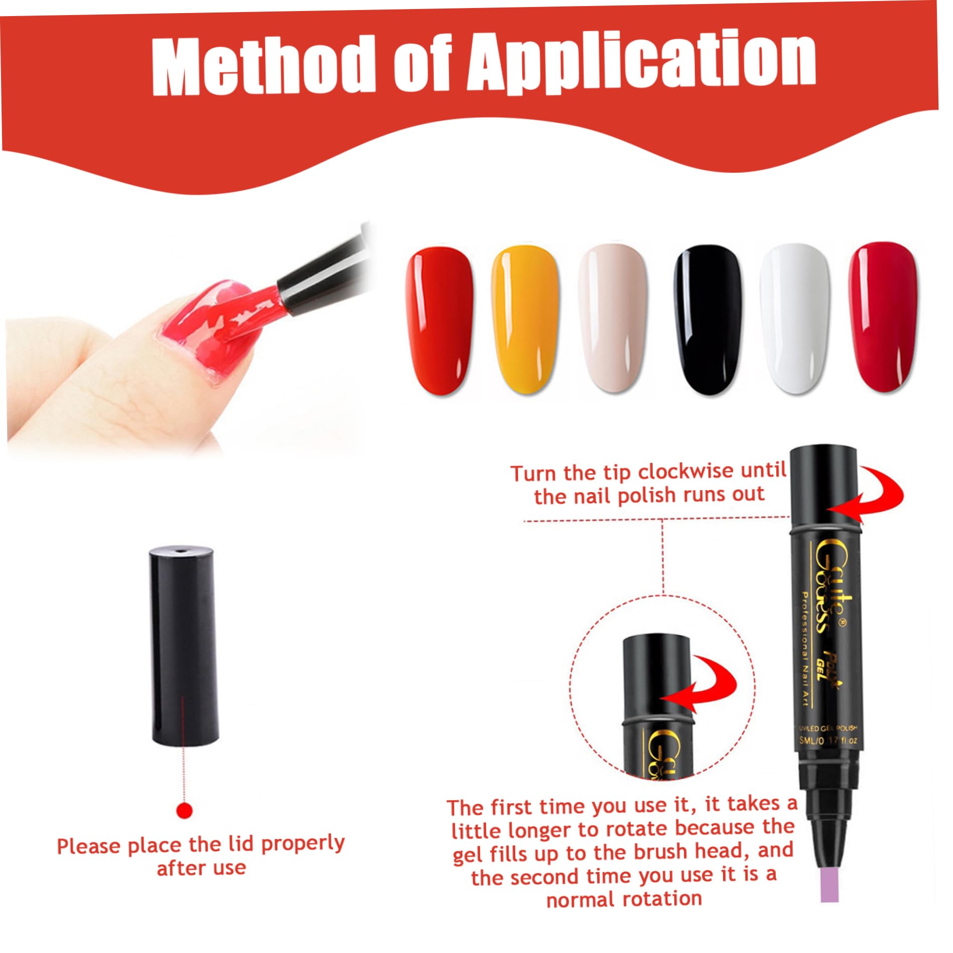 Penna per smalto per unghie, 6 pezzi/set Penna per smalto per unghie, 6 colori 8 ml Set 3 in 1, Penne artistiche per LED UV in un solo passaggio fai-da-te per donne e ragazze, Stile 2 per l'us