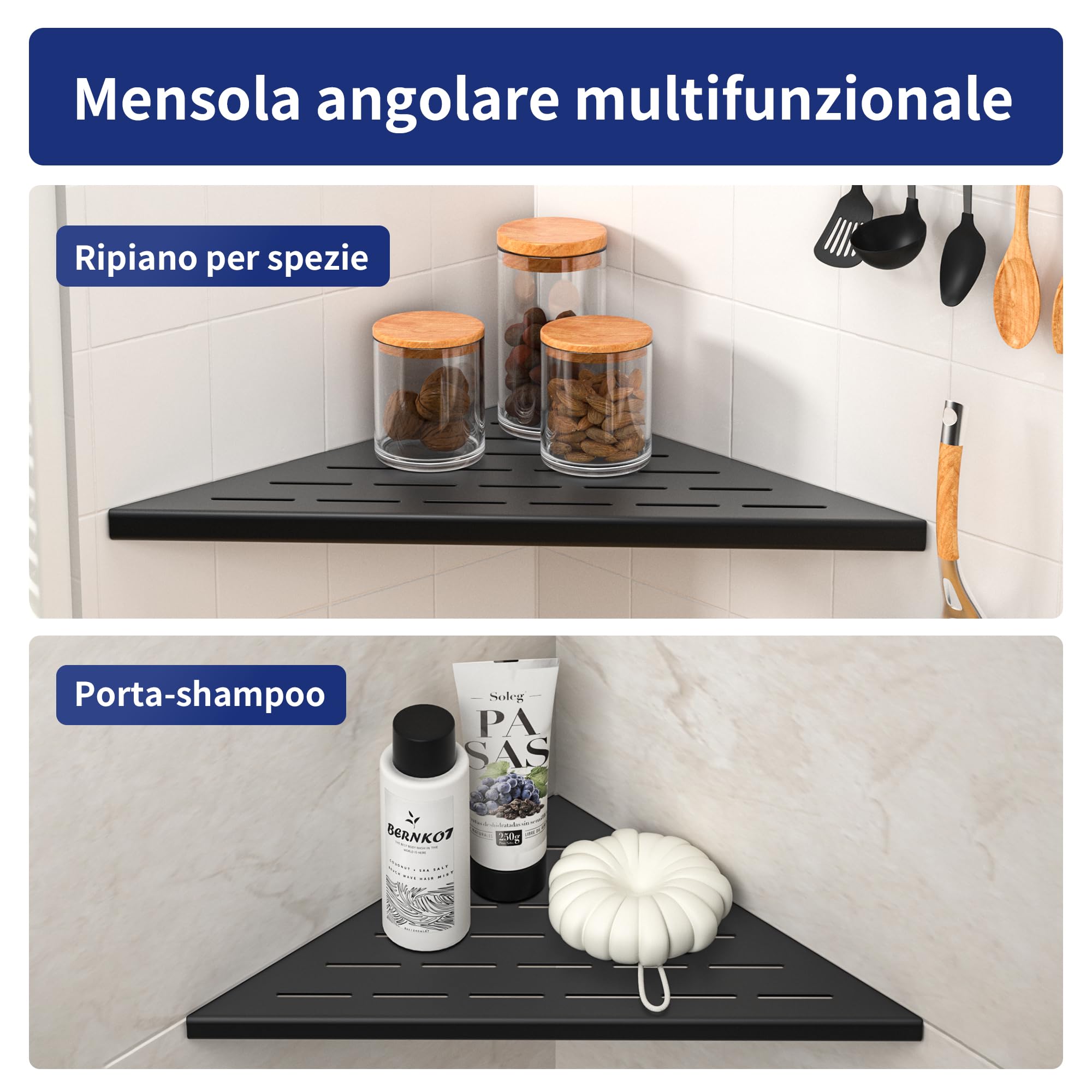 Mensola per doccia, mensola angolare triangolare per bagno, cestino