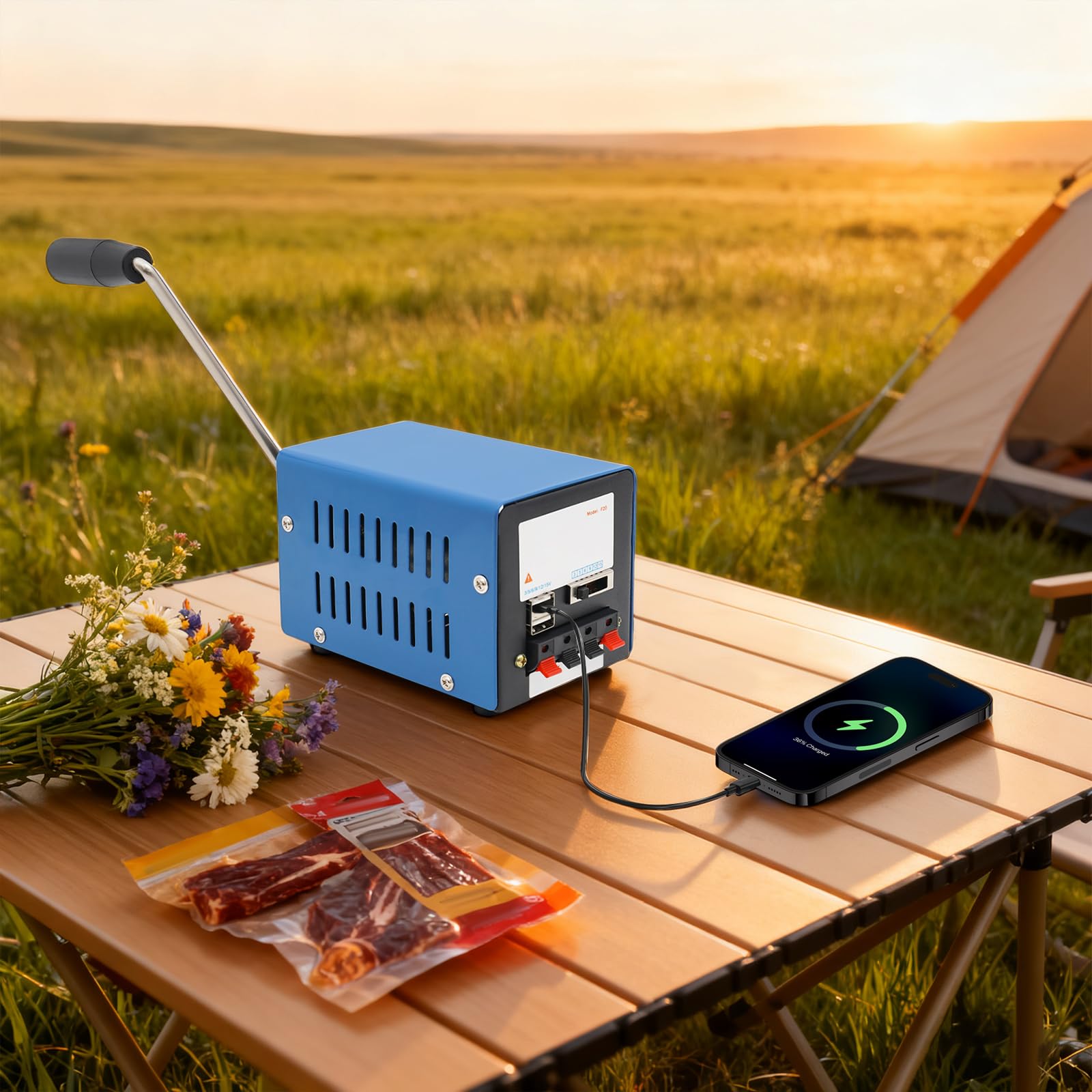 Generator korby ręcznej 20 W z bezpośrednim wyjściem, przenośny generator prądu awaryjnego na kemping i do aktywności na świeżym powietrzu, ręczne zasilanie do telefonu komórkowego, radia i