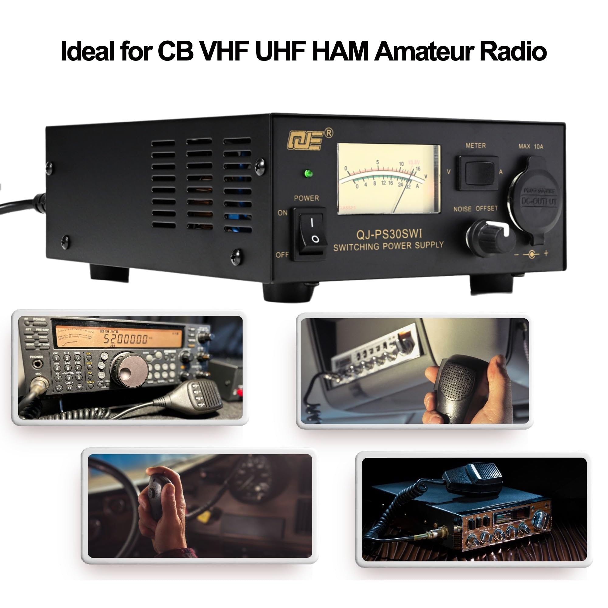 Alimentatore banca da 13,8 V 30 A, alimentatore di commutazione radio prosciutto, alimentatore CC analogico regolato con spina di sigaretta per radio amatoriale