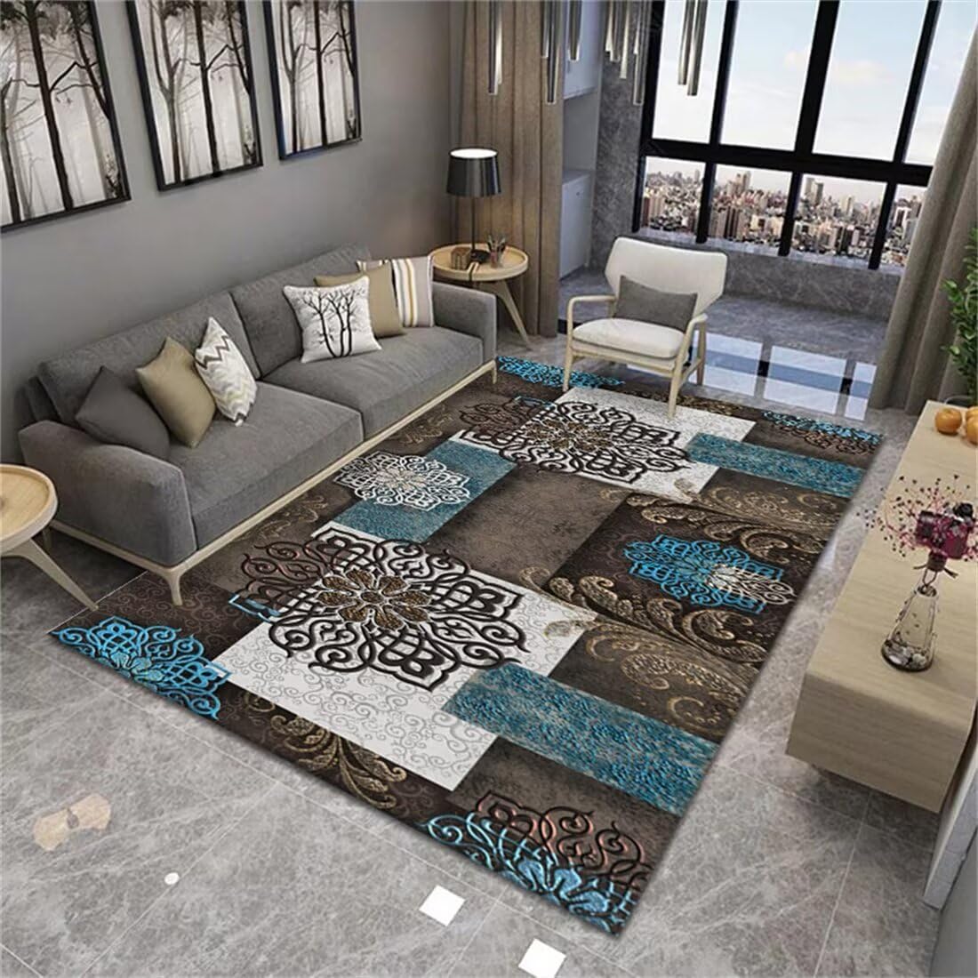 Tapis d'extérieur antidérapant à texture design pour terrasse et salon