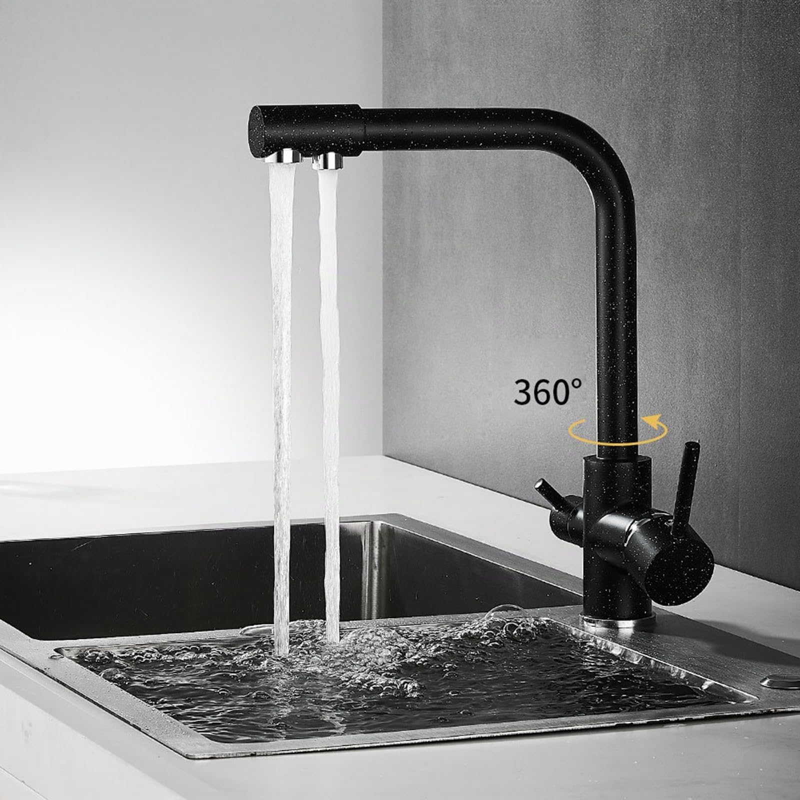 XJTNLB Rubinetto Cucina 3 Vie per Depuratore Bianco Rubinetto Lavello Cucina con Doppio Manopole Rubinetto a Osmosi Miscelatore Tre Vie