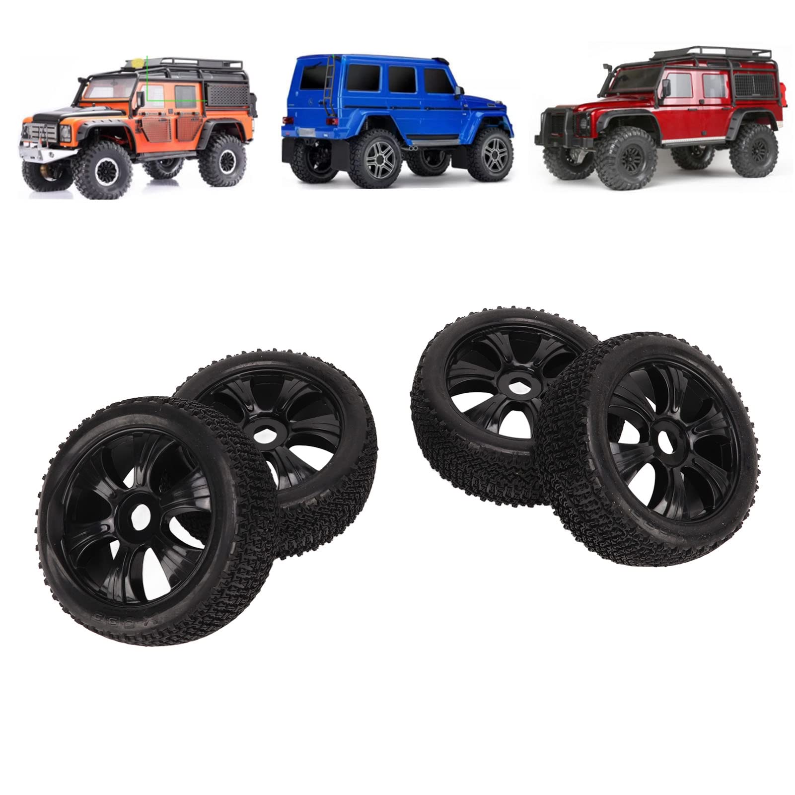Pneumatico Corto per Camion, Gomma Plastica Resistente all'Usura 4 Pezzi Sostituzione Pneumatici RC per Modellini in Scala 1/10 (Nero)