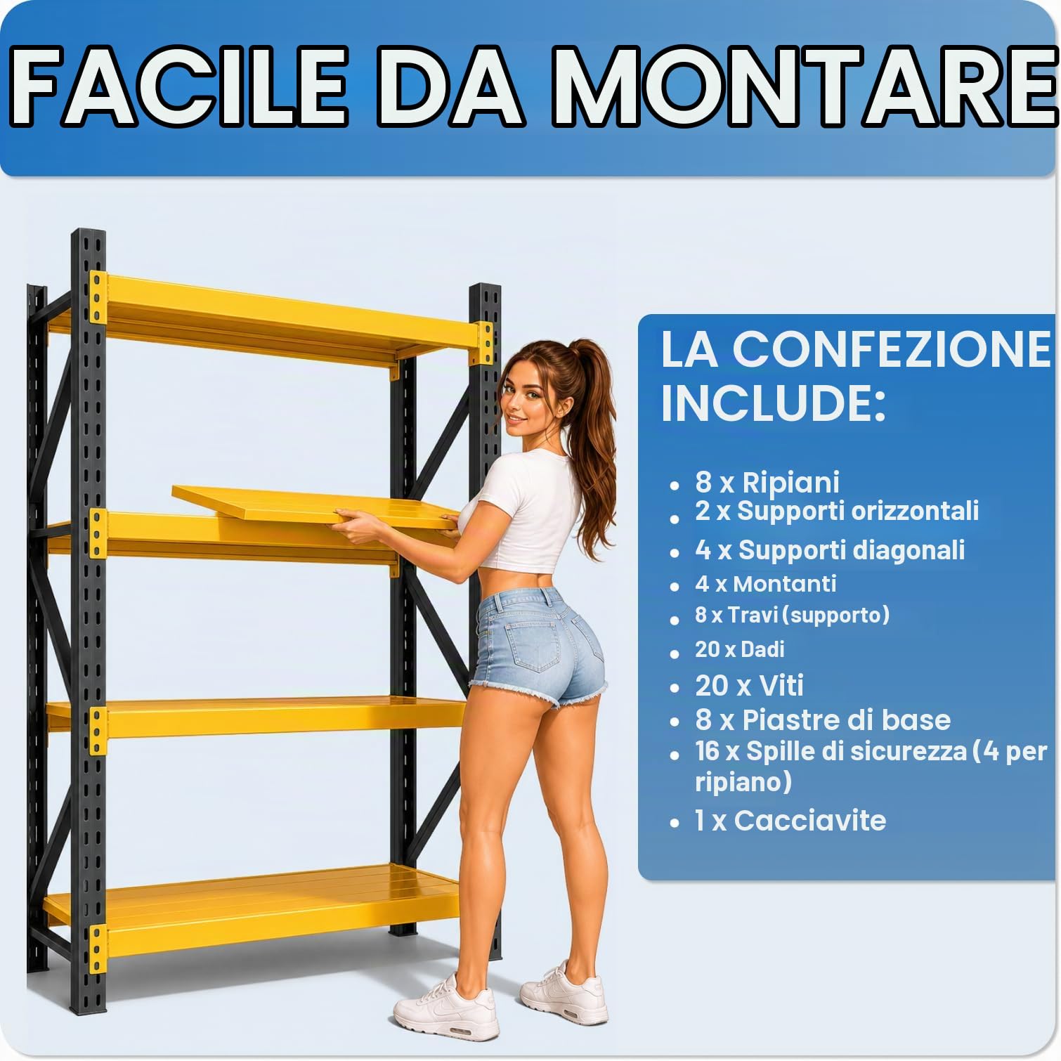 Scaffalatura per carichi pesanti, portata totale 1200 kg, 300 kg per ripiano, scaffale in metallo stabile, 4 ripiani, scaffale per garage, cantina, magazzino, 60 cm di profondità (120 x 60 x