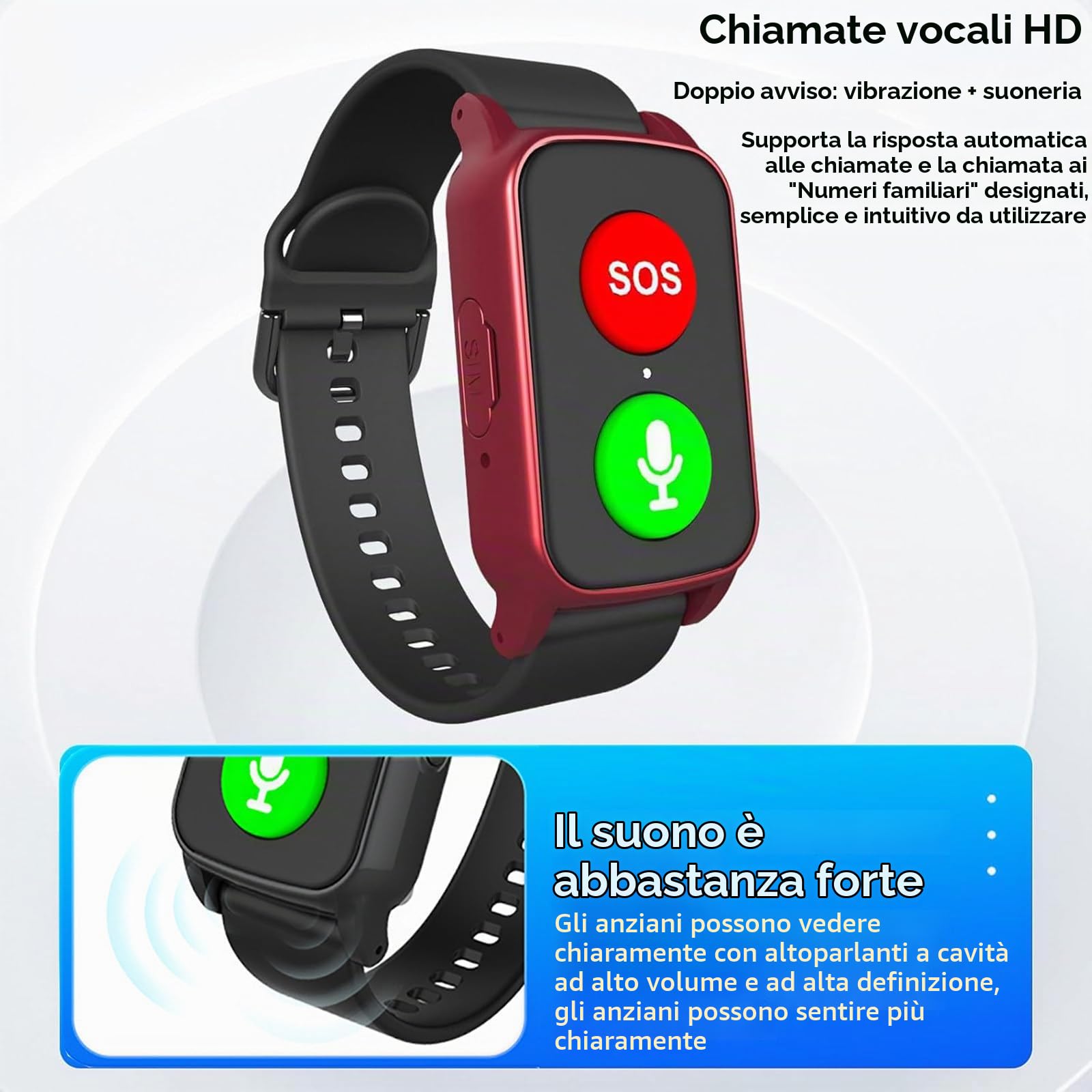 Allarme Anticaduta per Anziani, Orologio Intelligente GPS Con Rilevamento Cadute, SOS E Monitoraggio Della Salute, Supporto Sim, Chiamata Bidirezionale, Regali per Anziani, Pazienti Autistici Black