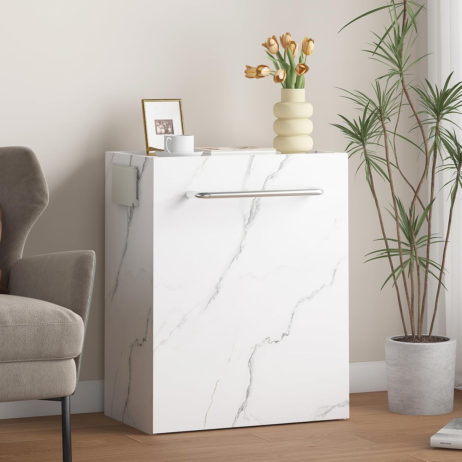 Foldable Manicure Table Nail Desk, Expandable Nail Tech Table with Storage Fabric Drawer Adjustable Shelf, Wall Mount Nail Station Modern Multipurpose Table Home Office Beauty Spa Salon, White Marble