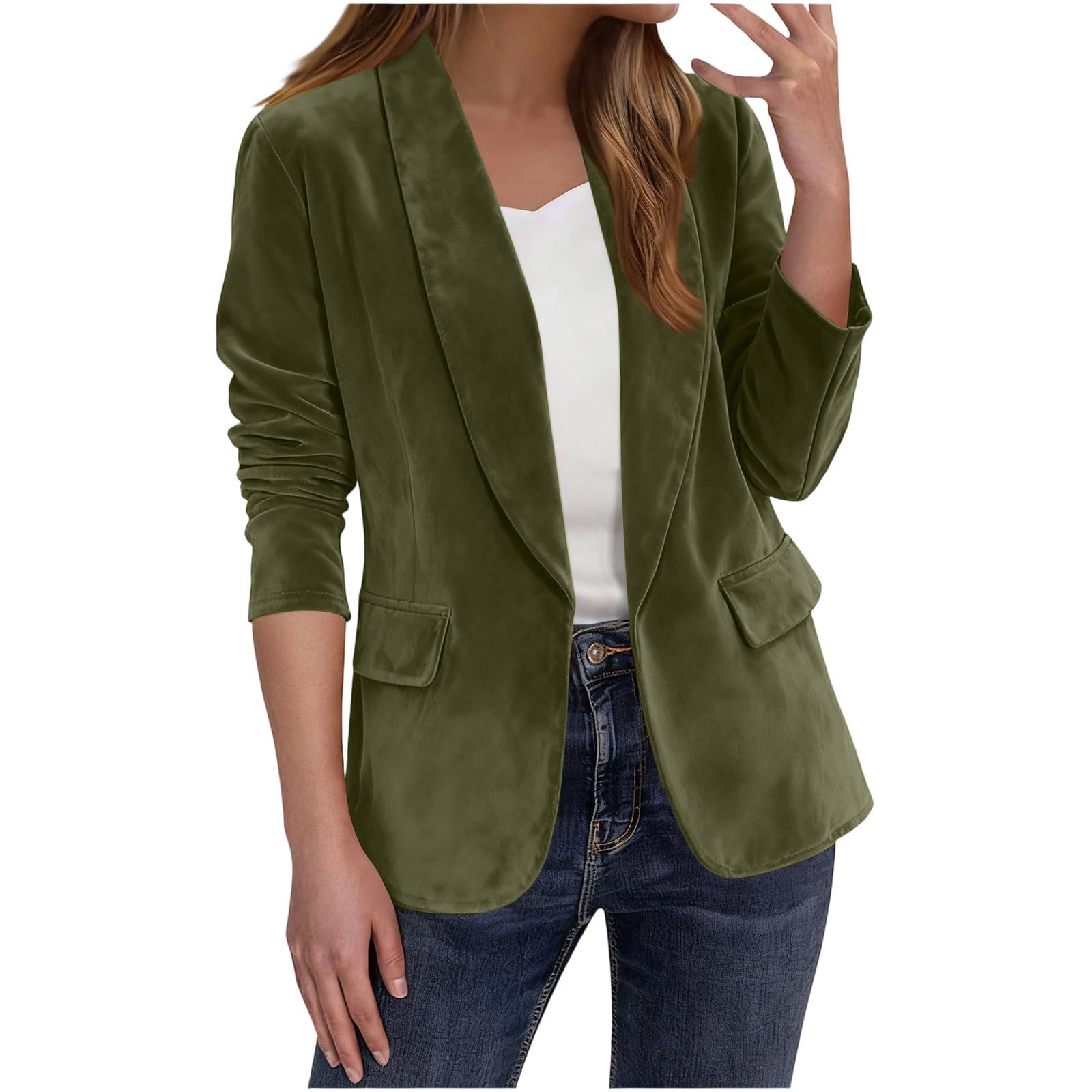 Womens Vintage Faux Suede Blazers Casual Long Sleeve Open Front Lapel Blazer Jackets Business Work Suits with Pocket