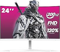 CRUA 24" 200Hz Curved Gaming Monitor FHD 1080p 120% sRGB AMD FreeSync Blue Light Filter Wall Mountable White