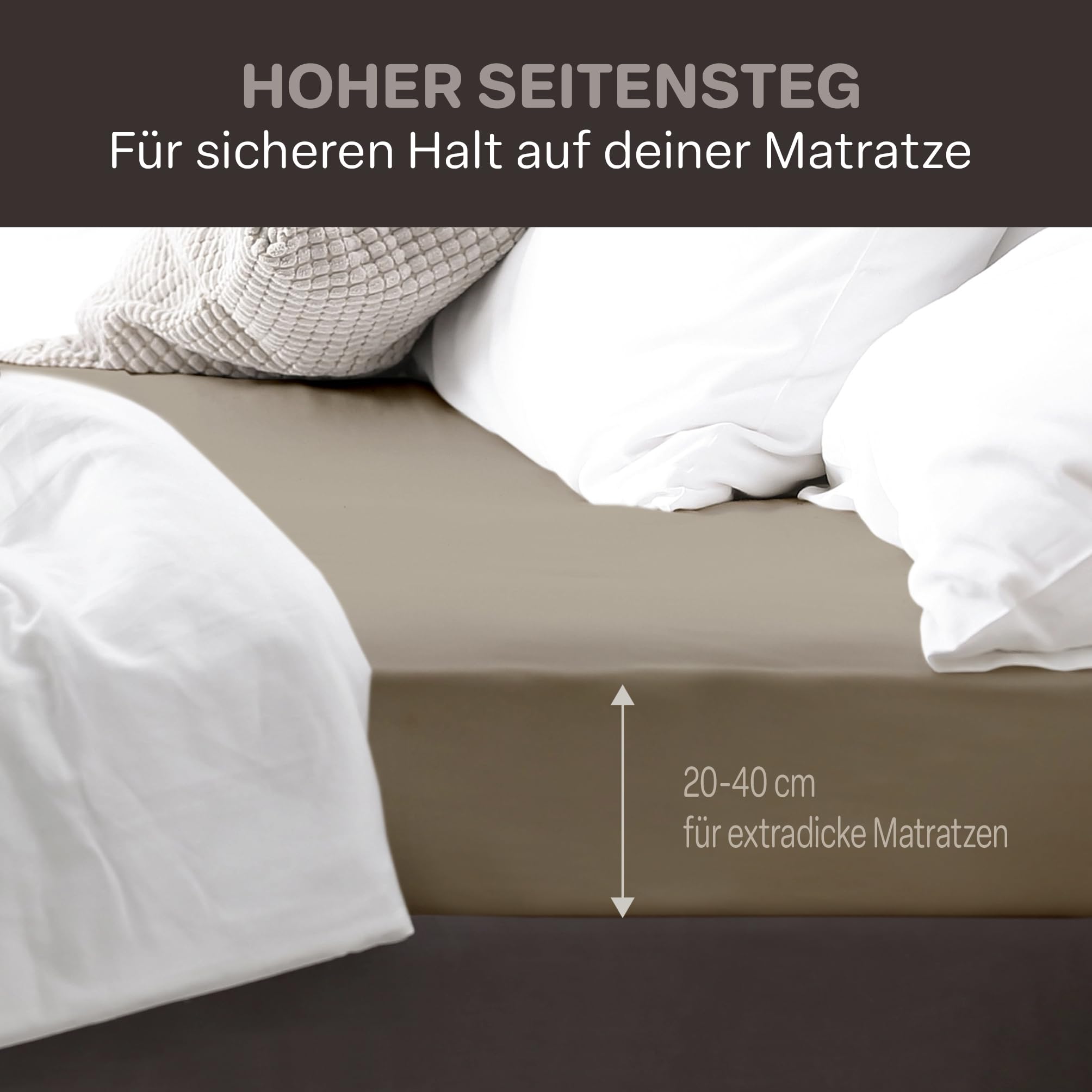 BLUE MOON Luxus Spannbettlaken - Spannbetttuch 180-200x200cm - Jersey - 96% Baumwolle/4% Elasthan - 190 g/m² - 30 cm Steghöhe - rundumgummiert - boxspring-geeignet - Öko-Tex - Made in Europe (Taupe)