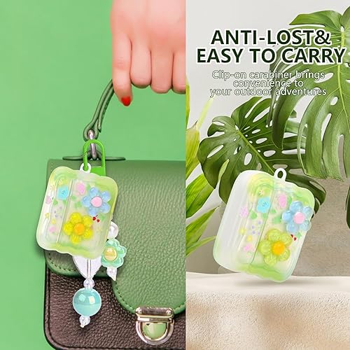 Miniatura 6 de Lindas fundas para AirPods Pro, cubierta de flores con forma de marco de onda rizada con colgante de cuentas de corazón para AirPods Pro