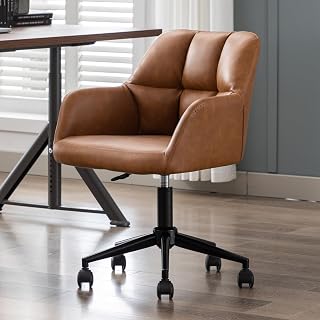Silla de Escritorio de Oficina de Terciopelo con Rudas, Silla de Tocador con Cojin y Respaldo Suave, Gaming Chair para Dormitorio/Oficina/Studio,marrón