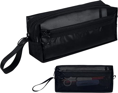 Moyad Estuche de malla para lápices con cremallera de gran capacidad, organizador de papelería, bolsa para lápices, transparente, translúcida,