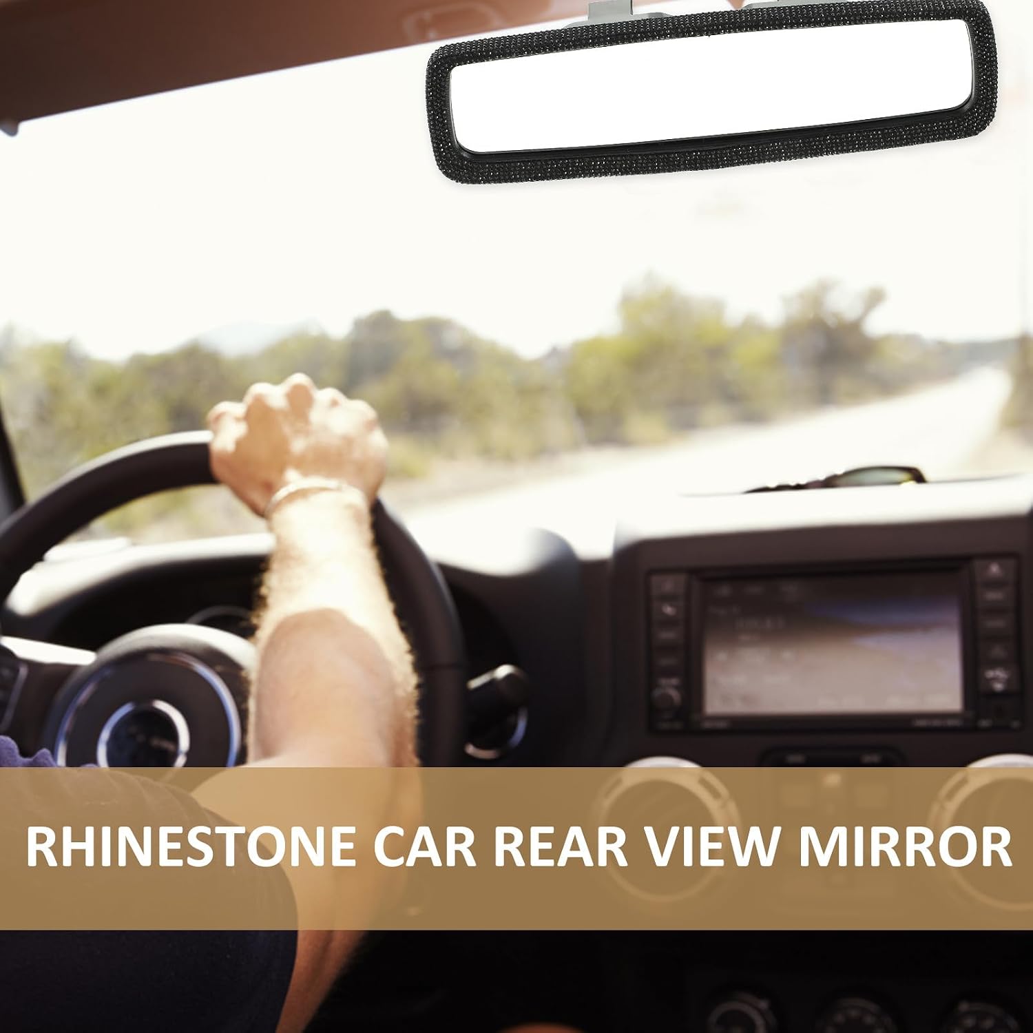 Rhinestone Car Inner Rearview Mirror with Crystal Accents Black Automotive Interior Rear View Mirror Decor for Cars Trucks Suvs