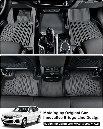 Vista 2 de Powerty Alfombras resistentes para BMW X3 2018 a 2024 y BMW X4 2019 a 2024, a medida para accesorios de X3 y X4, de elastómero termoplástico 3D